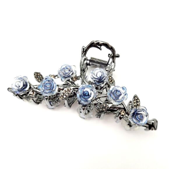 Brand New Titanium Blue Rose Rhinestone Hair Claw Clips - Picture 1 of 8
